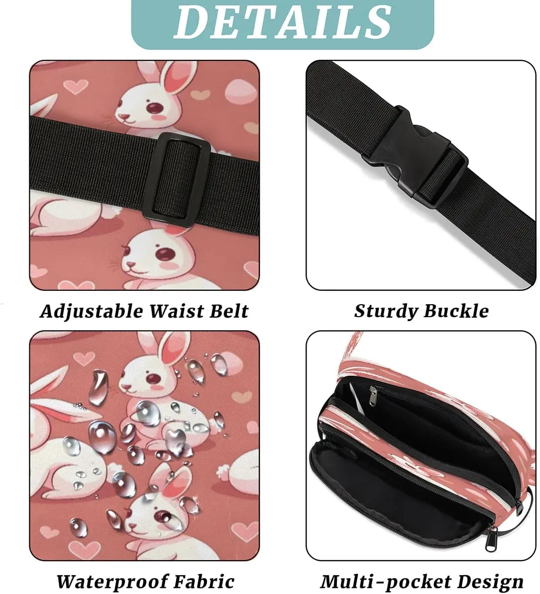 Fanny Pack Crossbody for Women Men Rabbits Love Hearts Fanny Pack Cross Body Bag for Shopping Traveling Running Hiking Cycling