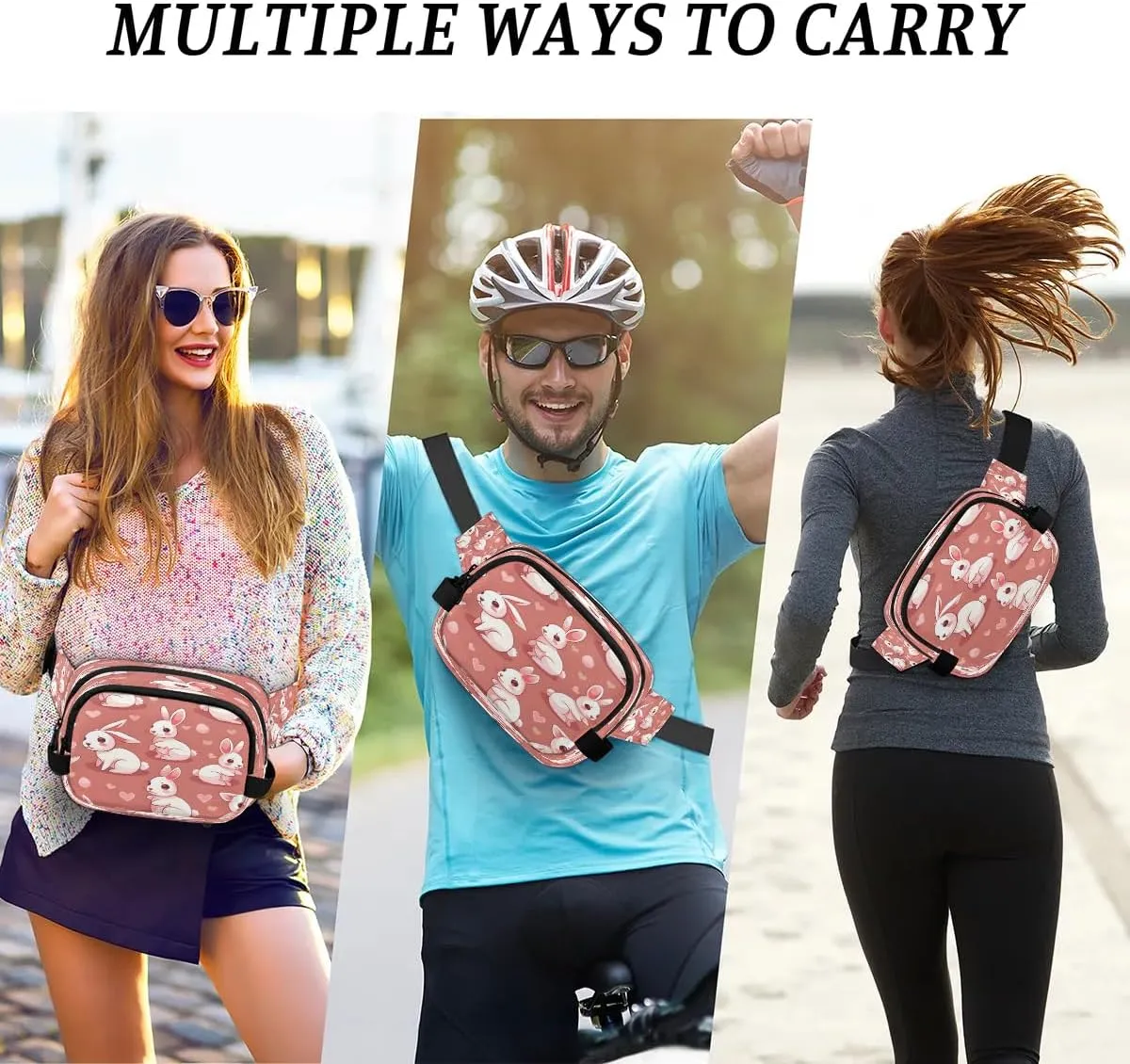 Fanny Pack Crossbody for Women Men Rabbits Love Hearts Fanny Pack Cross Body Bag for Shopping Traveling Running Hiking Cycling