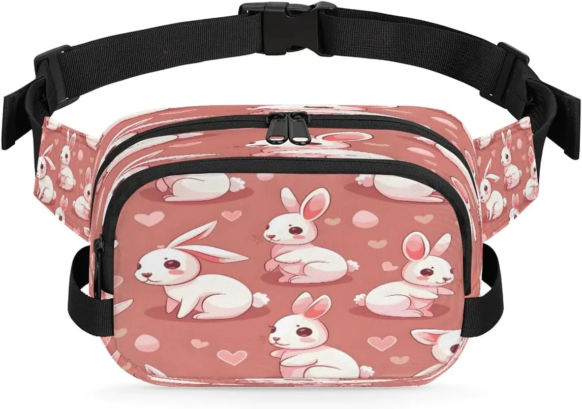 Fanny Pack Crossbody for Women Men Rabbits Love Hearts Fanny Pack Cross Body Bag for Shopping Traveling Running Hiking Cycling