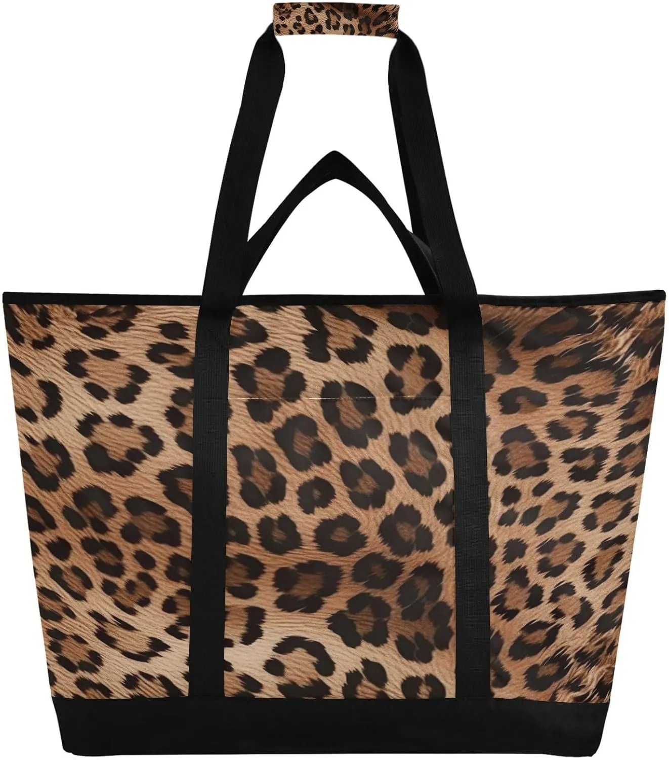 Fashionable Leopard Print Reusable Insulated Lunchbox Cooler Bag, Leakproof Kitchen Grocery Bag Collapsible Portable Cooler Tote Bag for Picnic, Camping, Office, Travel