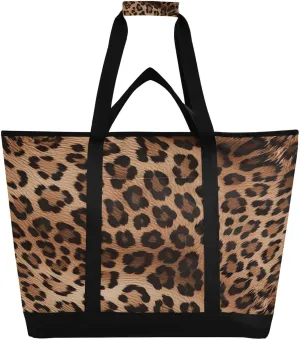 Fashionable Leopard Print Reusable Insulated Lunchbox Cooler Bag, Leakproof Kitchen Grocery Bag Collapsible Portable Cooler Tote Bag for Picnic, Camping, Office, Travel