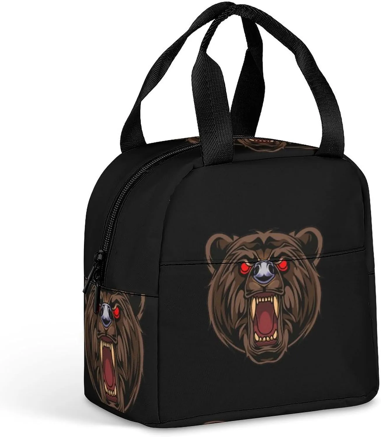 Fiercely Bear Head Insulated Lunch Bag Reusable Bento Box Cooler Tote Leakproof Containers with Ice Packs