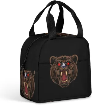 Fiercely Bear Head Insulated Lunch Bag Reusable Bento Box Cooler Tote Leakproof Containers with Ice Packs