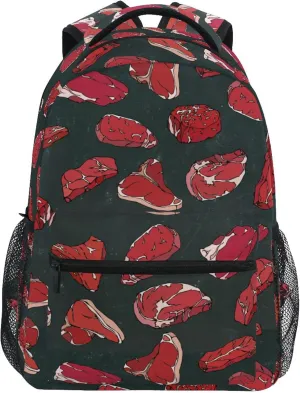 Fisyme Beef Steaks Meat Laptop Backpack Bag Bookbag Casual Hiking Travel Computer Notebooks Daypacks