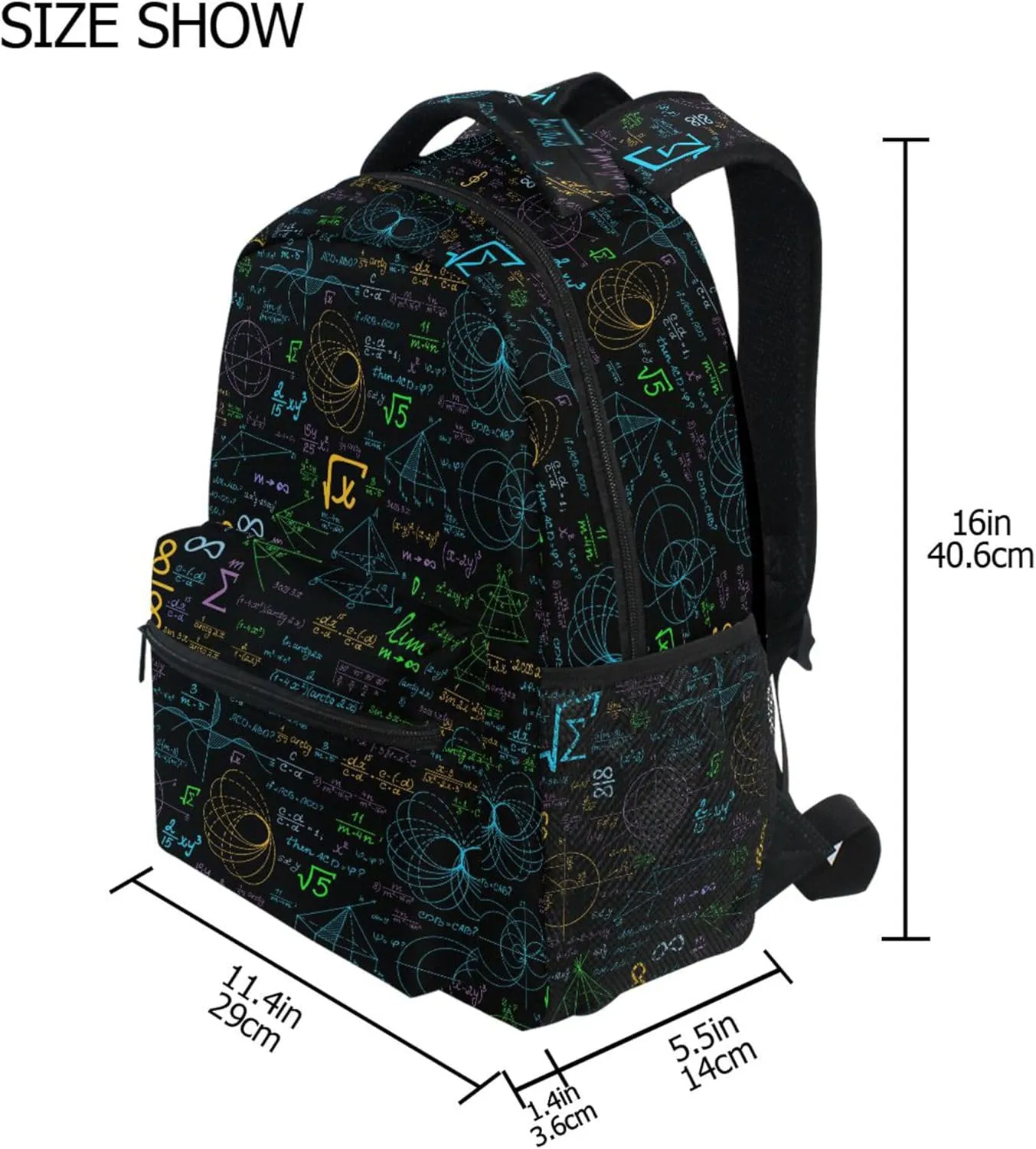 Fisyme Colorful Math Laptop Backpack Bag Bookbag Casual Travel Hiking Computer Notebooks Daypacks