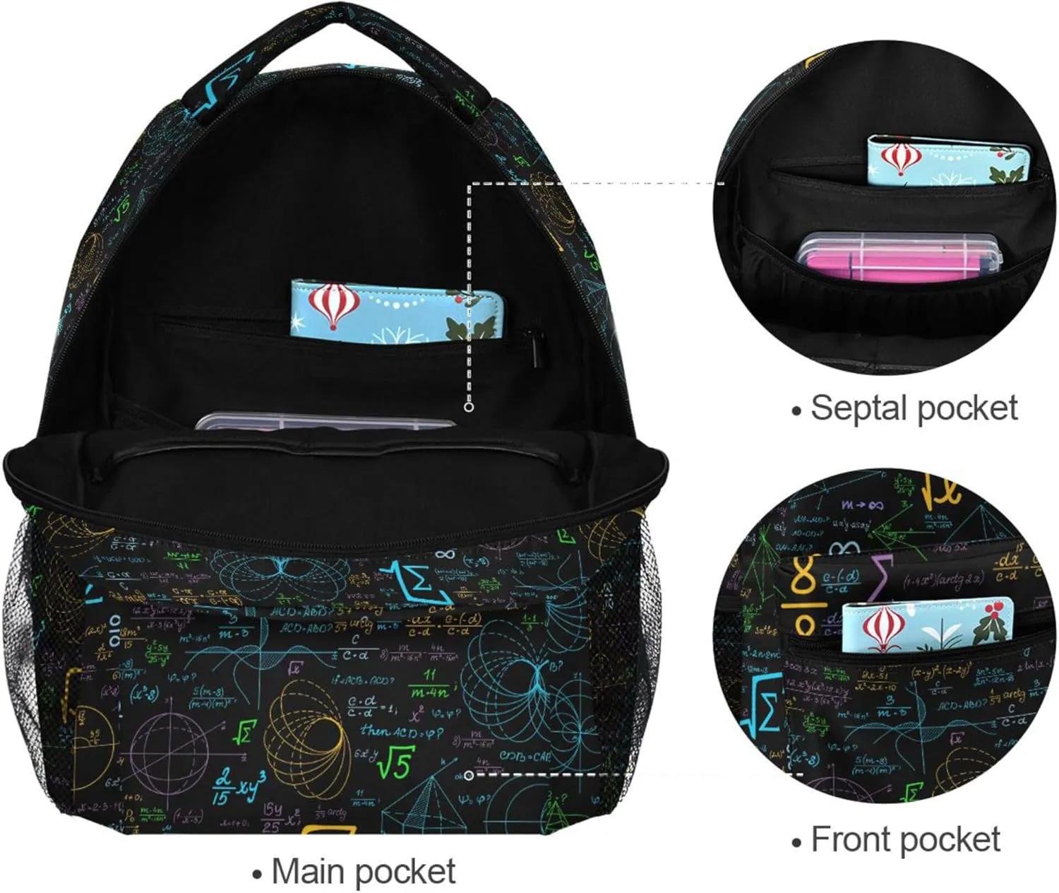 Fisyme Colorful Math Laptop Backpack Bag Bookbag Casual Travel Hiking Computer Notebooks Daypacks