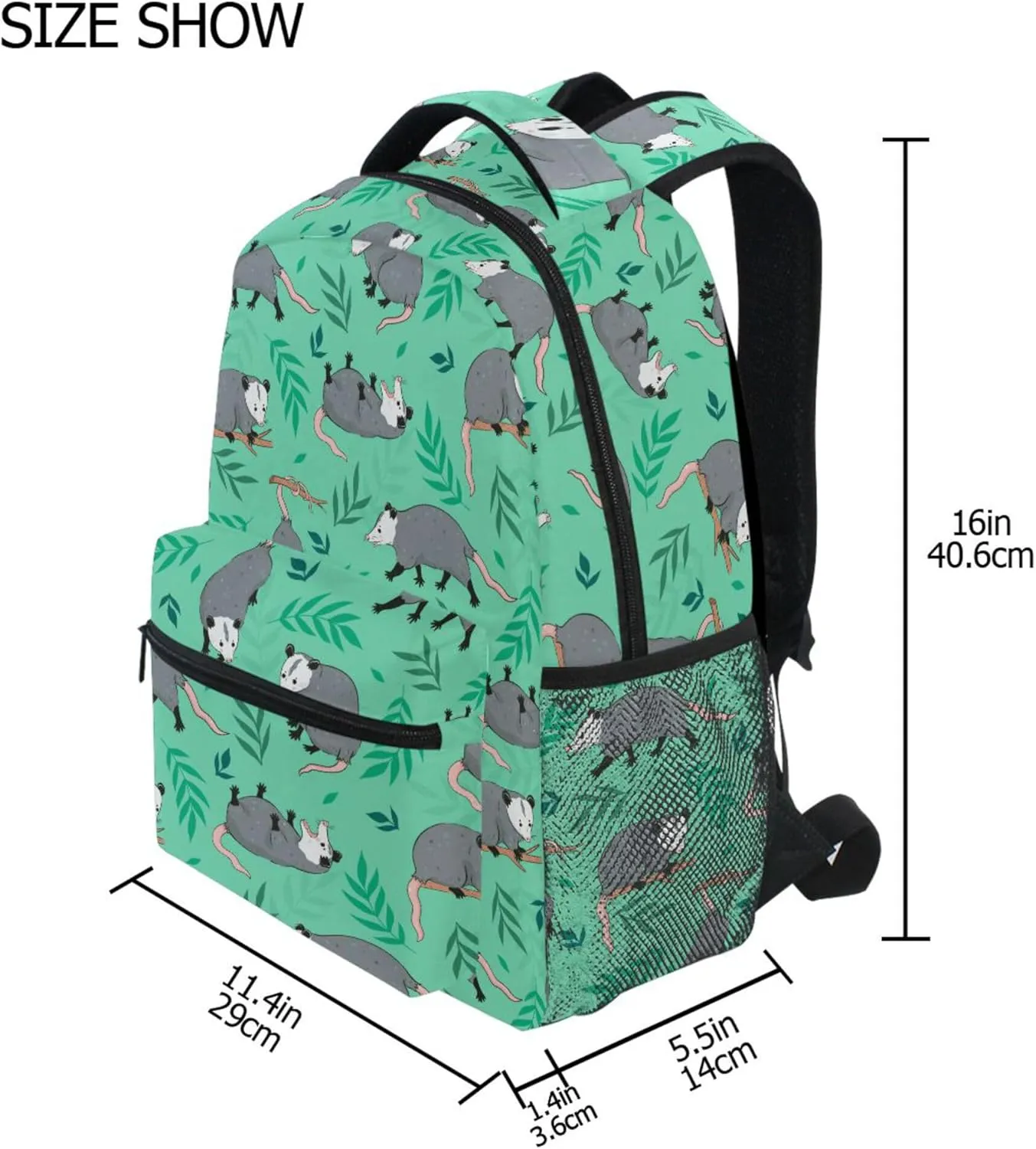 Fisyme Opossum Possum Green Laptop Backpack Bag Bookbag Casual Travel Hiking Computer Notebooks Daypacks
