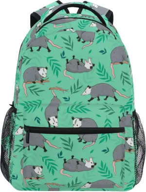 Fisyme Opossum Possum Green Laptop Backpack Bag Bookbag Casual Travel Hiking Computer Notebooks Daypacks