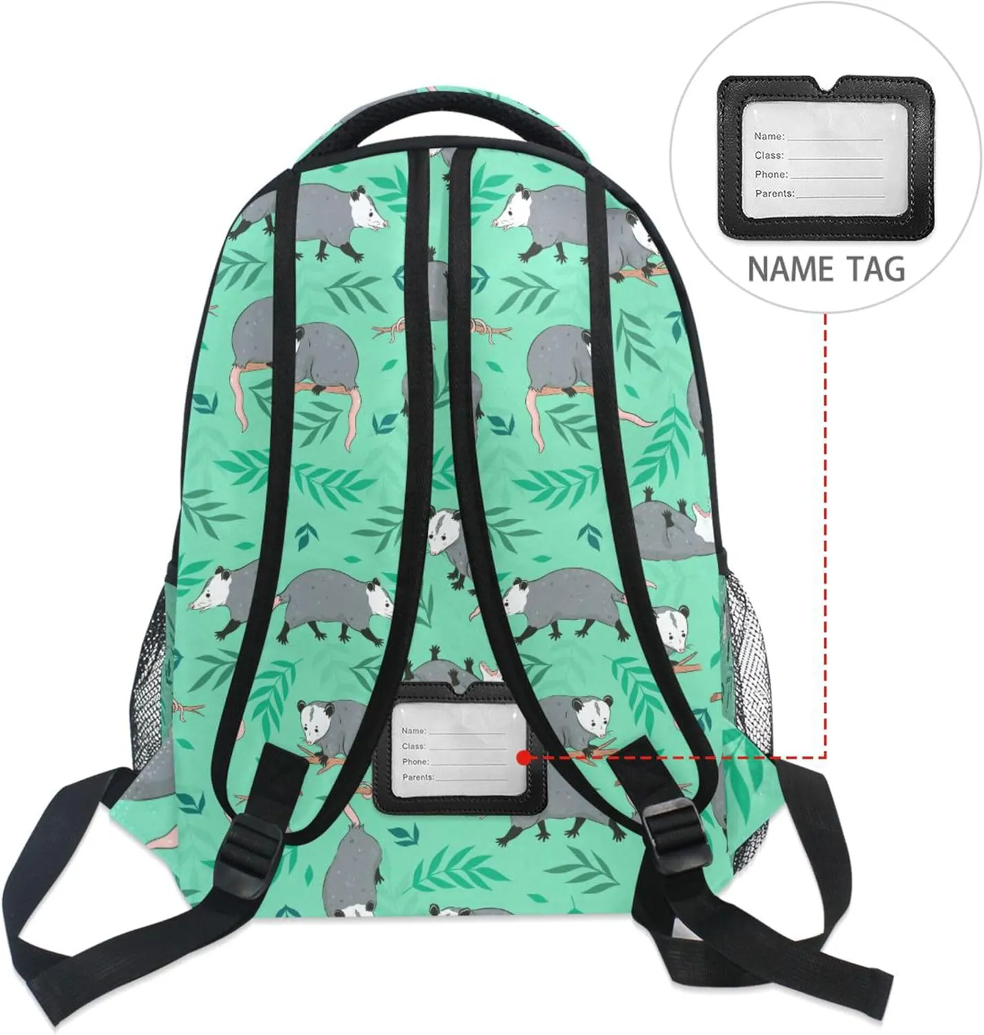 Fisyme Opossum Possum Green Laptop Backpack Bag Bookbag Casual Travel Hiking Computer Notebooks Daypacks