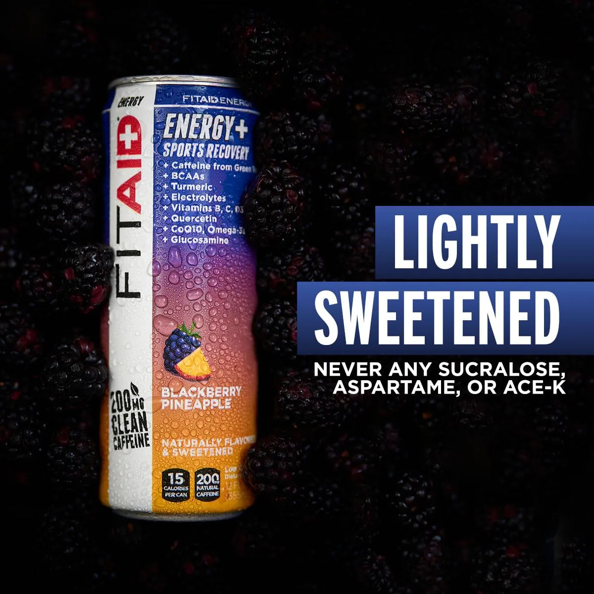 FITAID ENERGY, 200mg Natural Caffeine, Keto, Blackberry Pineapple, Omega-3s, 15 calories, Paleo, Vegan & Gluten-Free, No Artificial Sweeteners, 12-oz. cans (Pack of 12)