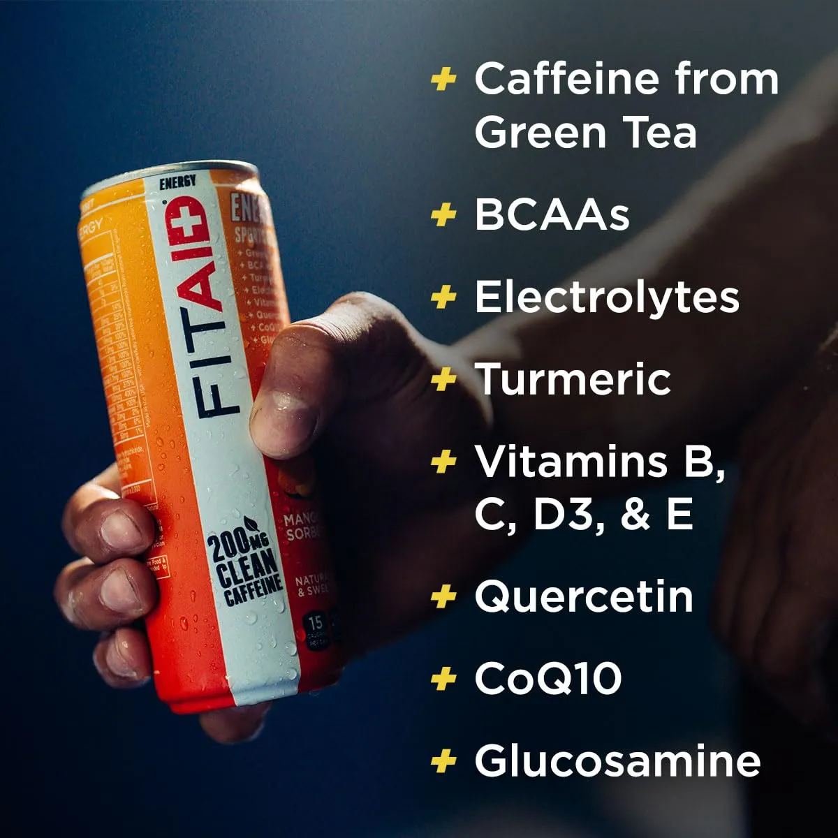 FITAID ENERGY, 200mg Natural Caffeine, Keto, Mango Sorbet, Optimum Performance Formula: BCAAs, Quercetin, Electrolytes, Omega-3s, 15 Calories, Paleo, Vegan & Gluten-Free, 12-oz. Cans (Pack of 24)