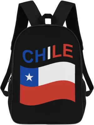 Flag of Chile Fashion 17 Inch Backpack Simple Shoulders Daypacks Lightweight Laptop Bag Travel Gear