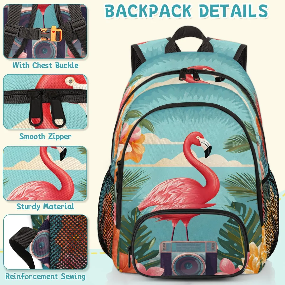 Flamingo Carry on Travel Backpack for Women Men Water resistant Lightweight Rucksack Backpack for Weekender Casual Work Hiking Summer