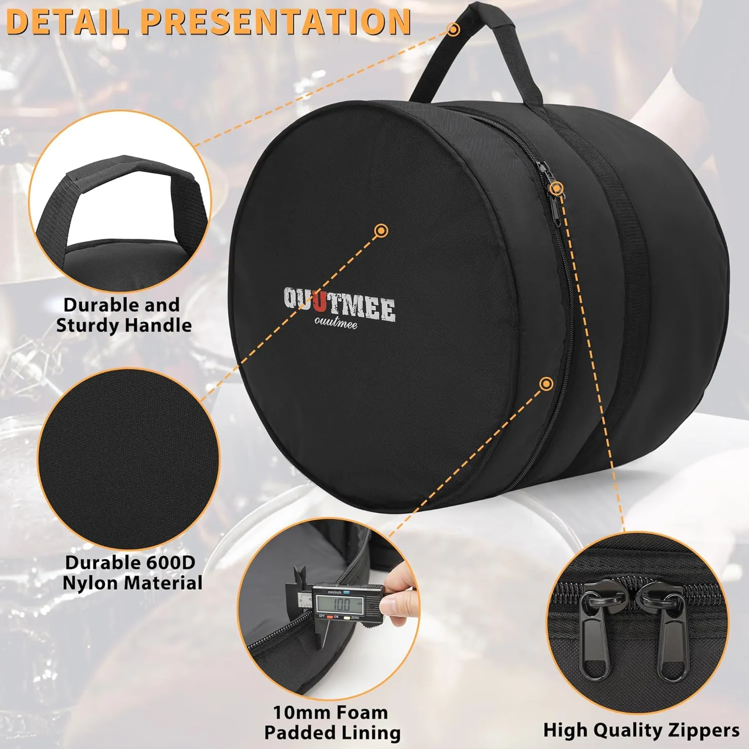 Floor Tom Drum Bag For Floor Tom 16"x16"/16"x14", 10mm Thick Padded Travel Drum Case