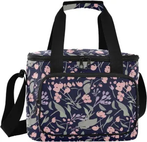 Floral Leaf Navy Insulated Cooler Bag for Women Men Leakproof 24 Can Camping Cooling Bag for Beach Hiking Everyday Use