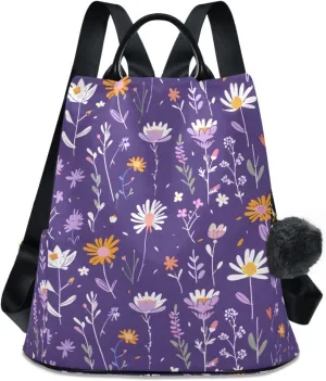 Floral Meadow Flowers Backpack for Women Anti Theft Large Fashion Travel Shoulder Bag Purse Rucksack Lightweight