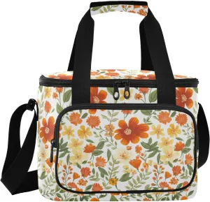 Floral White Insulated Cooler Bag for Women Men Leakproof 24 Can Camping Cooling Bag for Travel Outdoors Trip