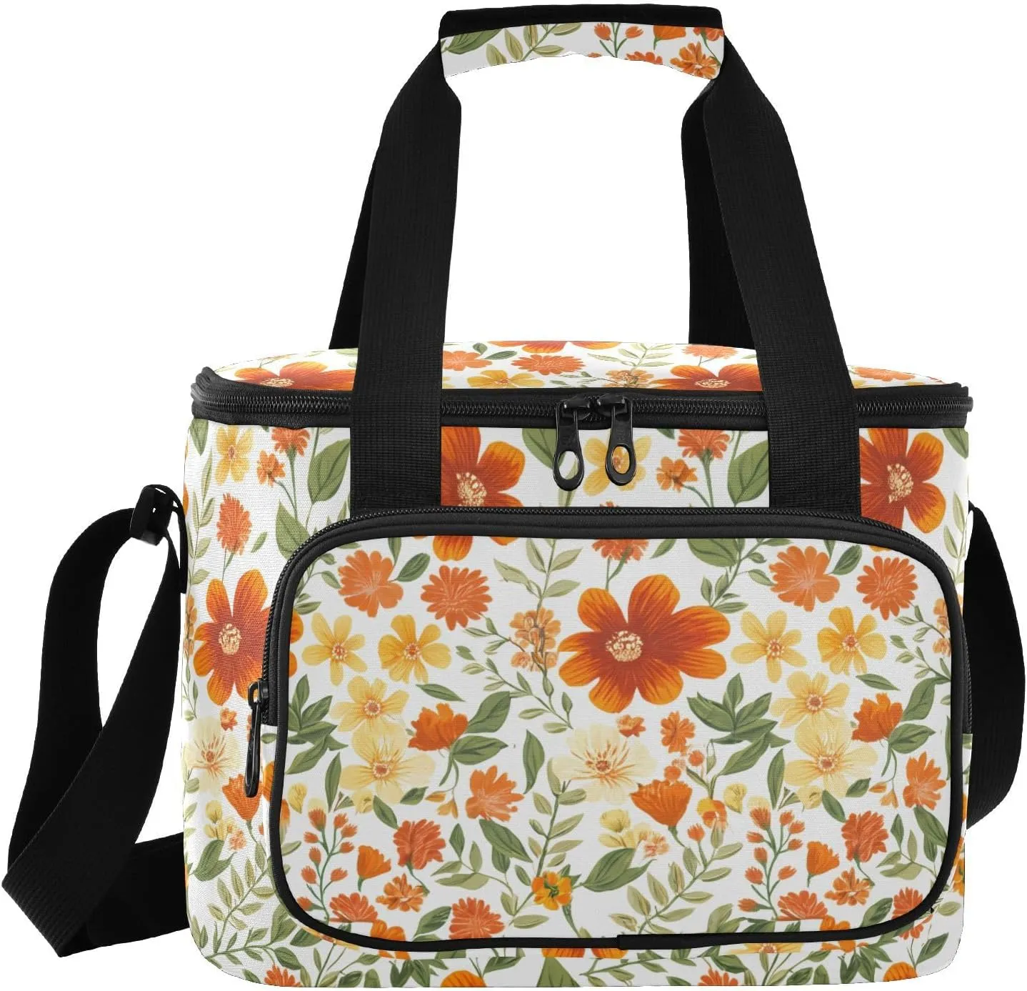 Floral White Insulated Cooler Bag for Women Men Leakproof 24 Can Camping Cooling Bag for Travel Outdoors Trip