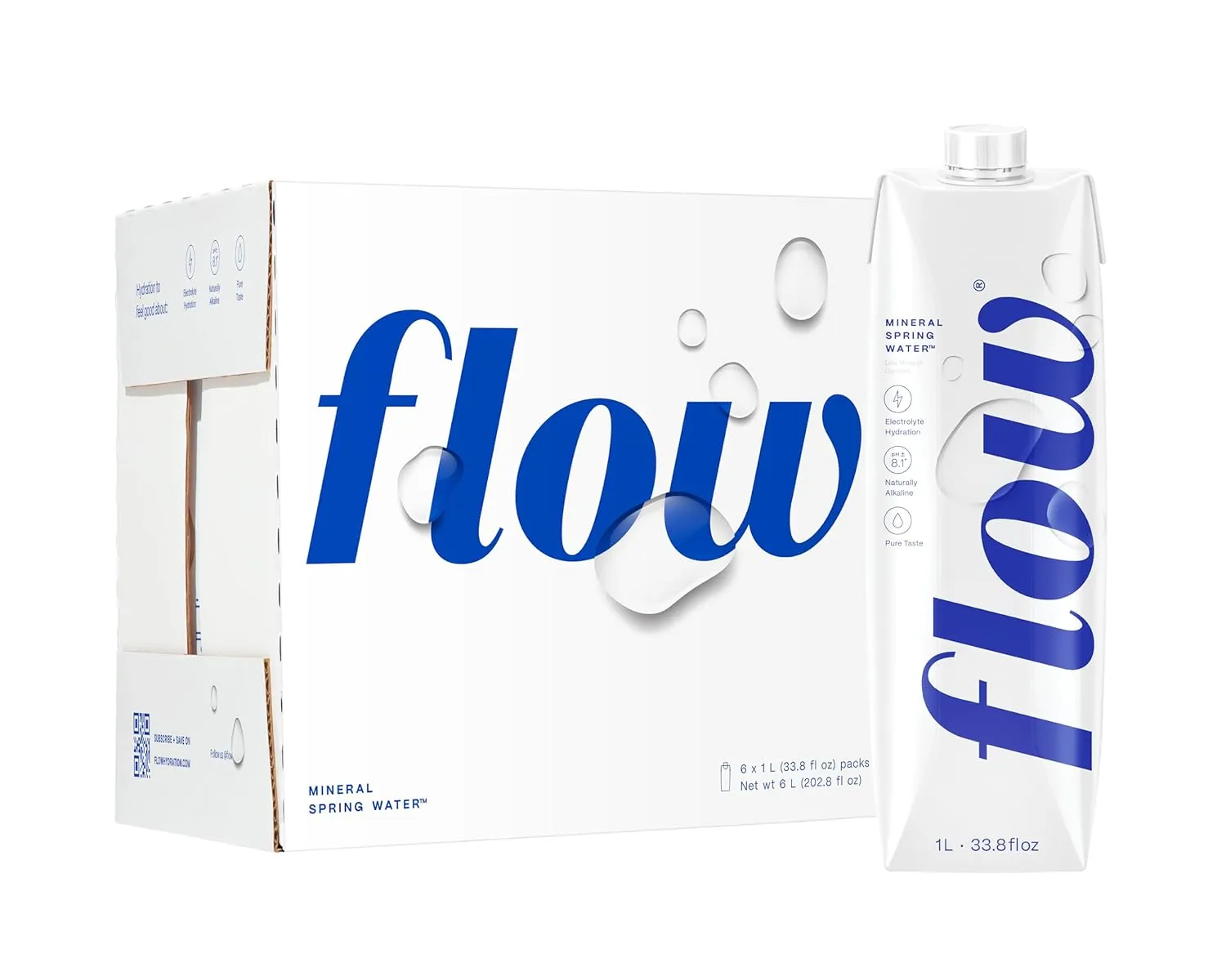 Flow Alkaline Spring Water, 100% Naturally Alkaline,1L (Pack of 6)