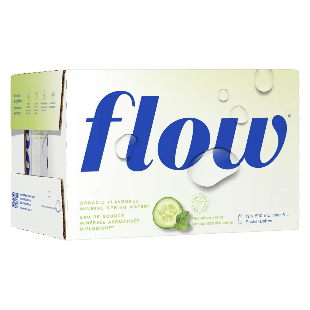 Flow Alkaline Spring Water - Cucumber and Mint Flavored Naturally Alkaline Water With Electrolytes And Essential Minerals - Eco-Friendly Pack, BPA-Free, Non-GMO. 12 Pack of 16.9 FL Bottles