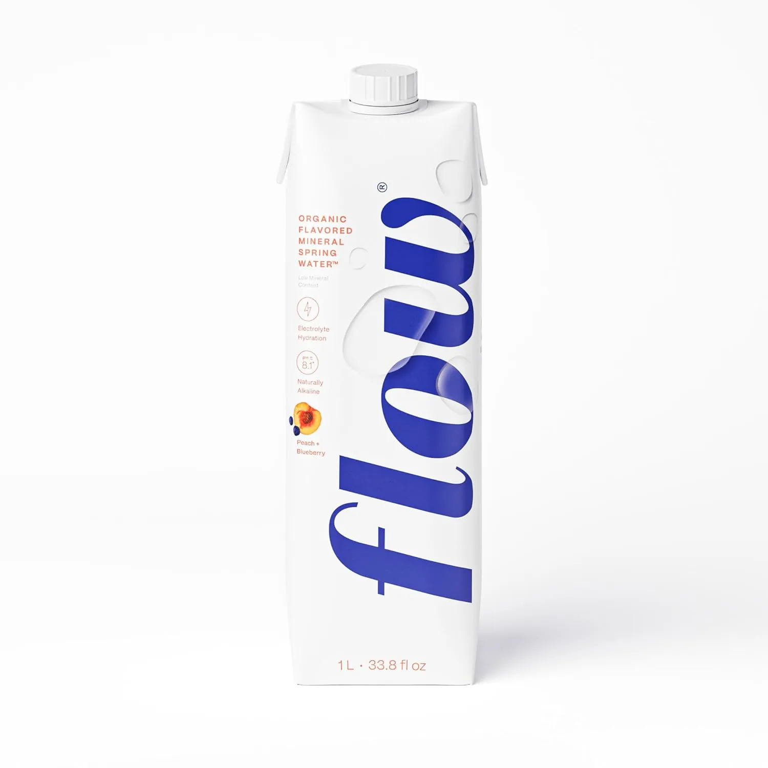 Flow Alkaline Spring Water - Peach and Blueberry Flavored Naturally Alkaline Water With Electrolytes And Essential Minerals - Eco-Friendly Pack, BPA-Free, Non-GMO. 12 Pack of 1L Bottles