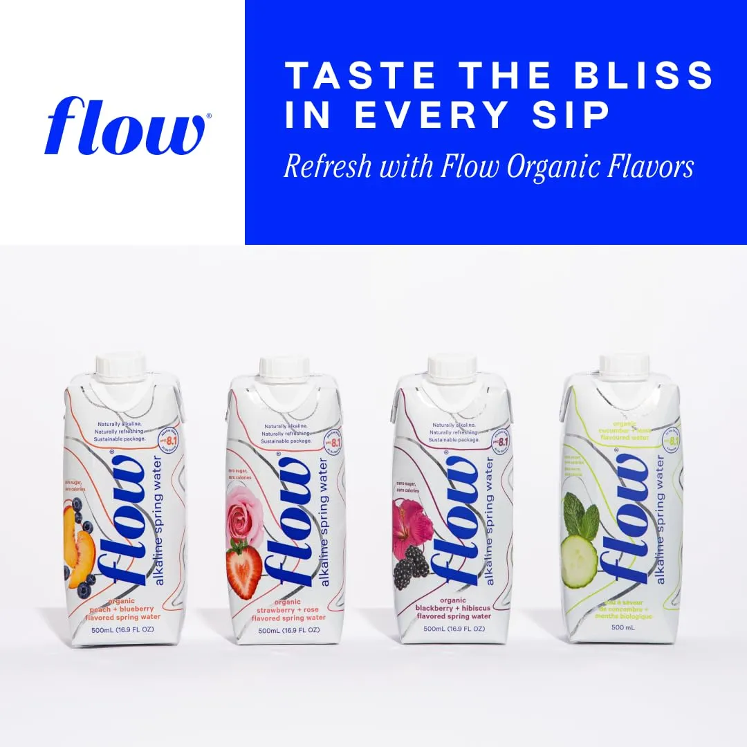 Flow Water Organic Blackberry Hibiscus Alkaline Water, 16.9 FZ (12 Pack)