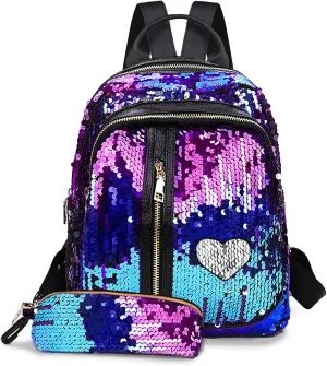 Fmeida Girls Mini Backpack Sequin Bookbag Cute Daypacks Purse for Kids Christmas Gift - Blue&Purple