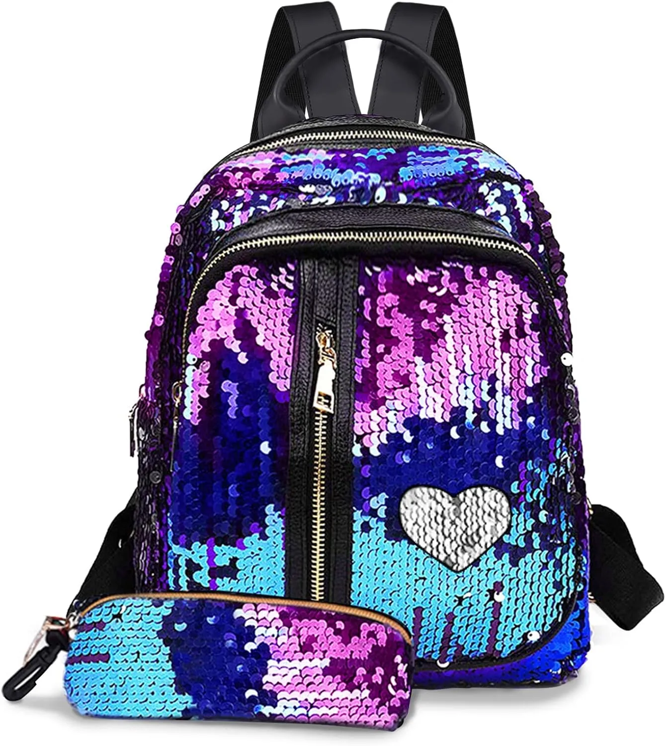 Fmeida Girls Mini Backpack Sequin Bookbag Cute Daypacks Purse for Kids Christmas Gift - Blue&Purple