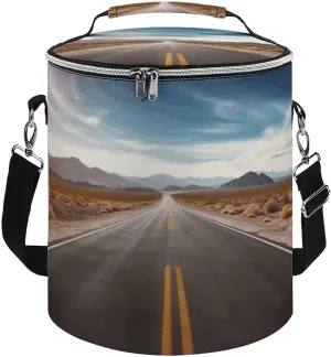 Foldable Cooler Bag Desert Landscape Highway Print Soft Cooler Bag Insulated Collapsible Lunch Cooler Bags with Shoulder Strap