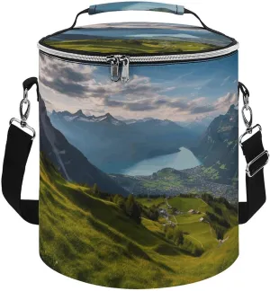 Foldable Cooler Bag Switzerland Alps Print Soft Cooler Bag Insulated Collapsible Lunch Cooler Bags with Shoulder Strap