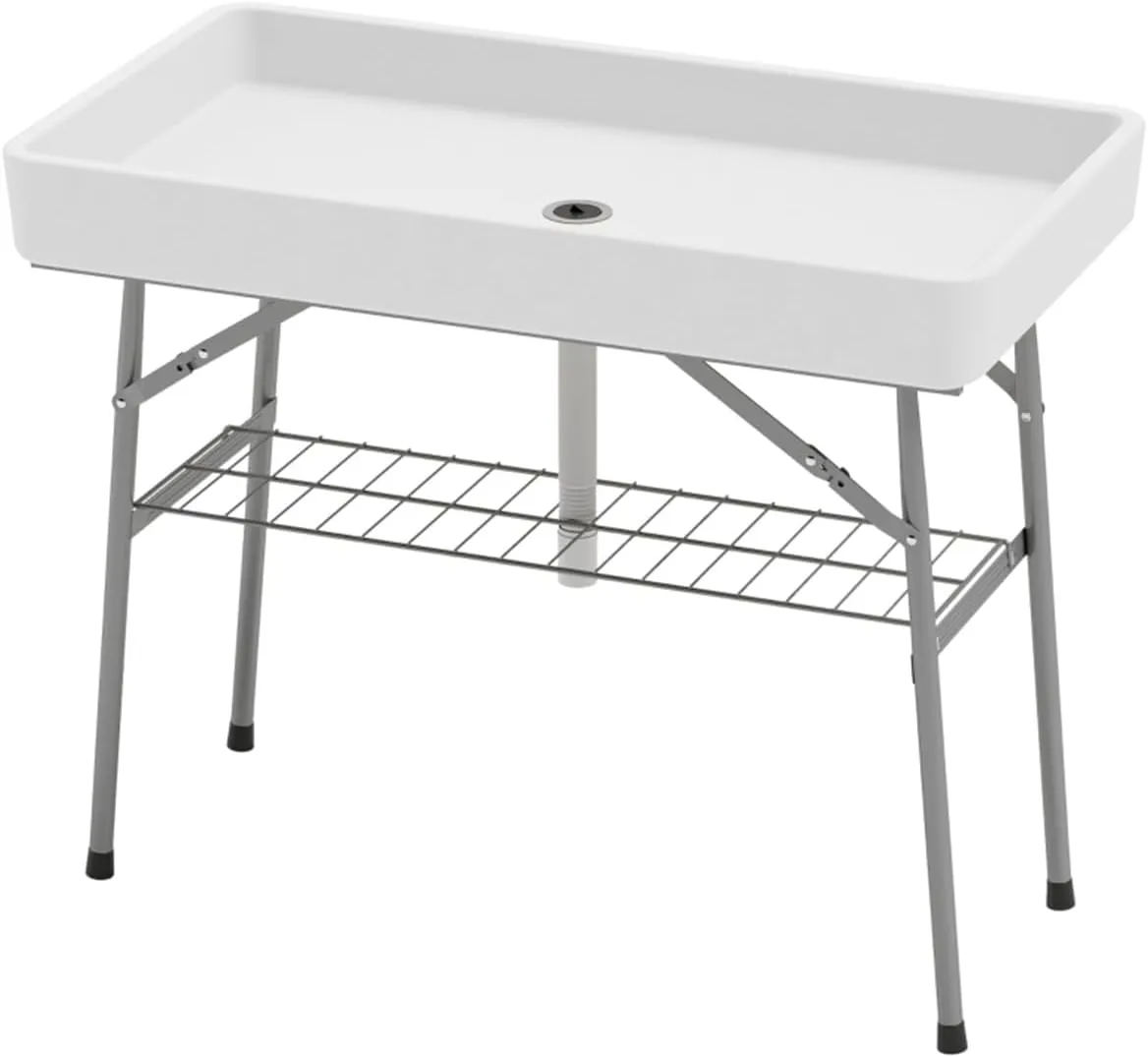 Folding Camping Table Collapsible Ice Cooler Table Portable Foldable Picnic Party Desk with Sink Outdoor Camp Table for Travel Hiking Backyard BBQ Party Picnic