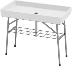 Folding Camping Table Collapsible Ice Cooler Table Portable Foldable Picnic Party Desk with Sink Outdoor Camp Table for Travel Hiking Backyard BBQ Party Picnic