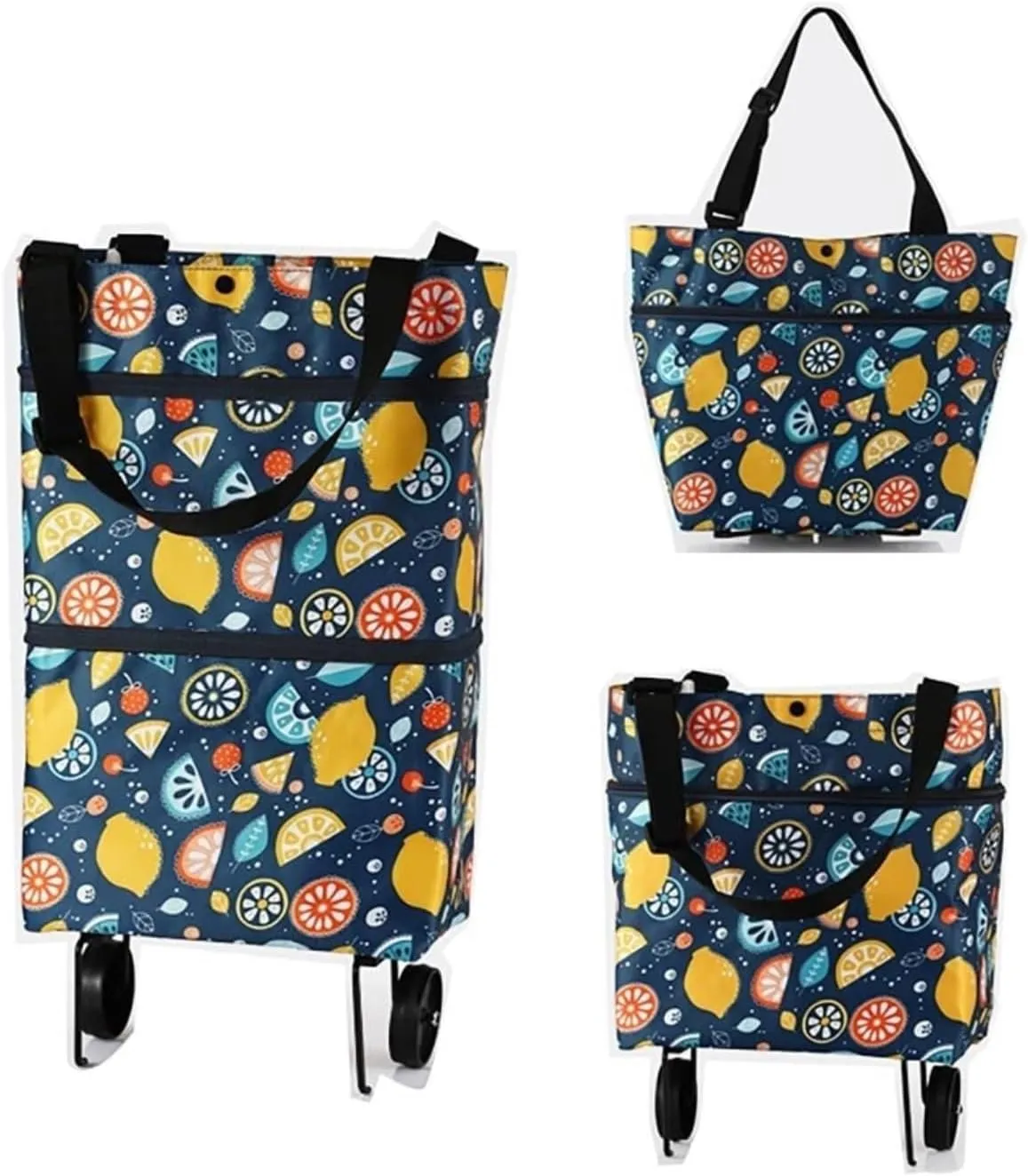 Folding Shopping Cart, 2 Wheels Bag Foldable Silent 20L Trolley Bag for Shopping Supermarket Travel Shopping Cart Shoulder Bags Grocery Utility Carts(Yellow)