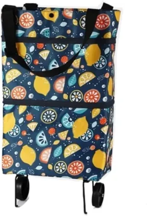Folding Shopping Cart, 2 Wheels Bag Foldable Silent 20L Trolley Bag for Shopping Supermarket Travel Shopping Cart Shoulder Bags Grocery Utility Carts(Yellow)