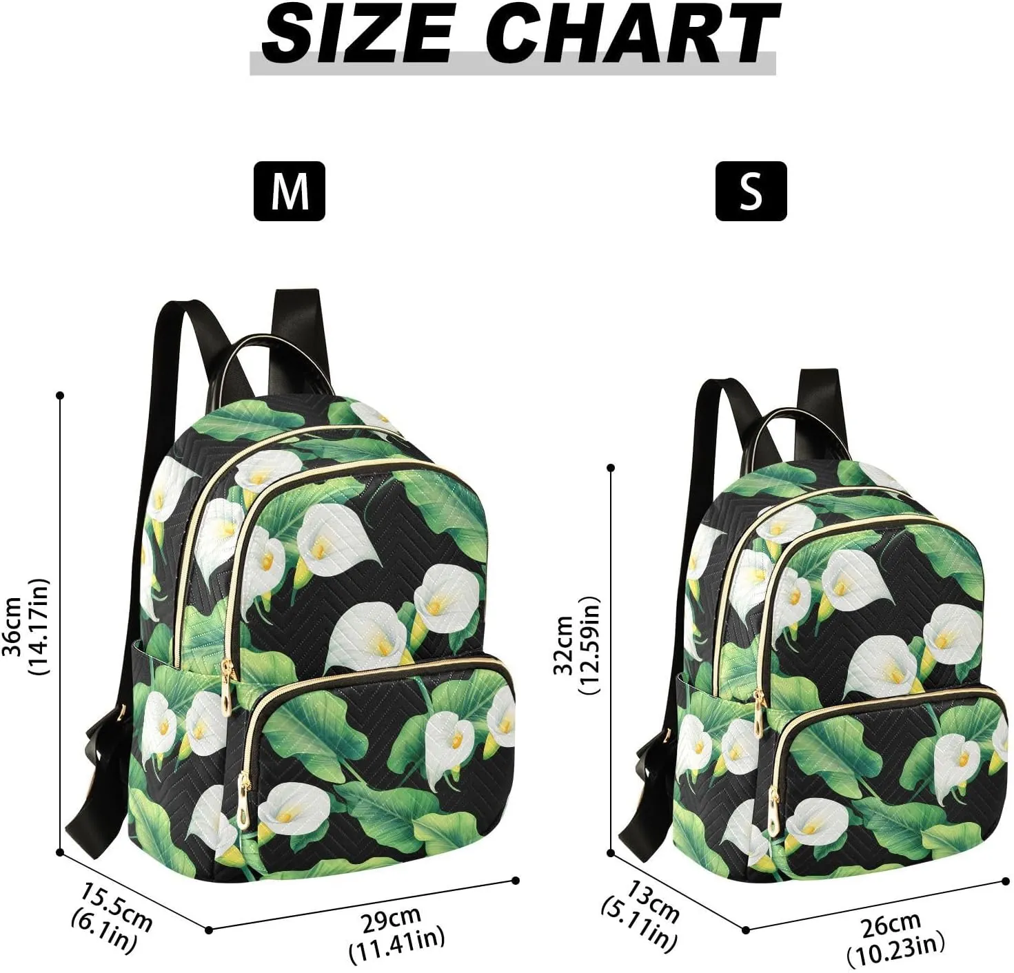 Foliage Floral Black Backpack Purse for Women Ladies Shoulder Bags with Anti-theft Back for Travel Work M