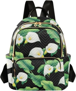 Foliage Floral Black Backpack Purse for Women Ladies Shoulder Bags with Anti-theft Back for Travel Work M