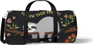 Follow Your Dreams Sloth Sports Duffel Bag Travel Gym Tote Bags Lightweight Durable Shoulder Strap Waterproof Polyester Outside Mesh Pocket Overnight Trip Duffel Bag for Women Men