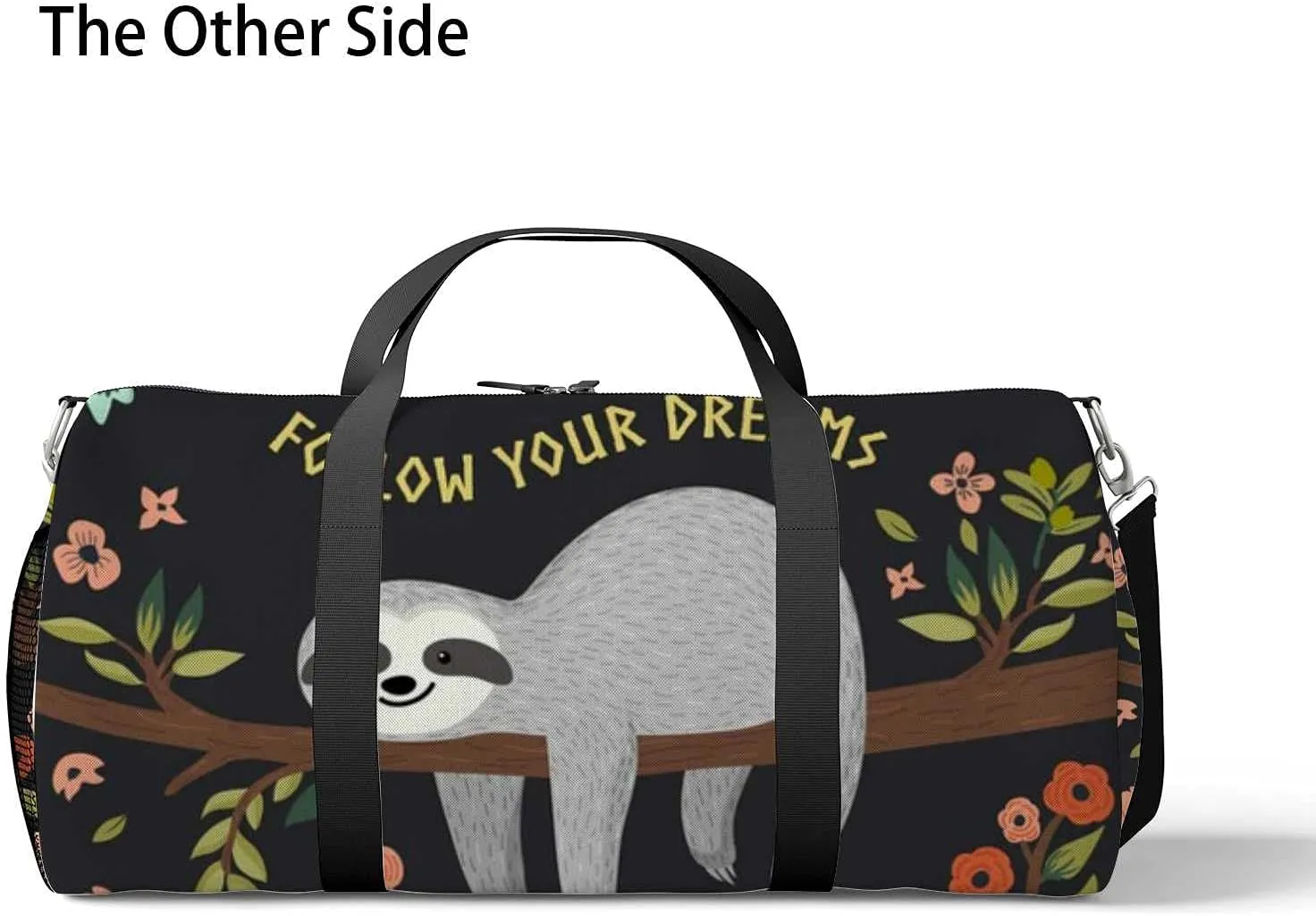 Follow Your Dreams Sloth Sports Duffel Bag Travel Gym Tote Bags Lightweight Durable Shoulder Strap Waterproof Polyester Outside Mesh Pocket Overnight Trip Duffel Bag for Women Men