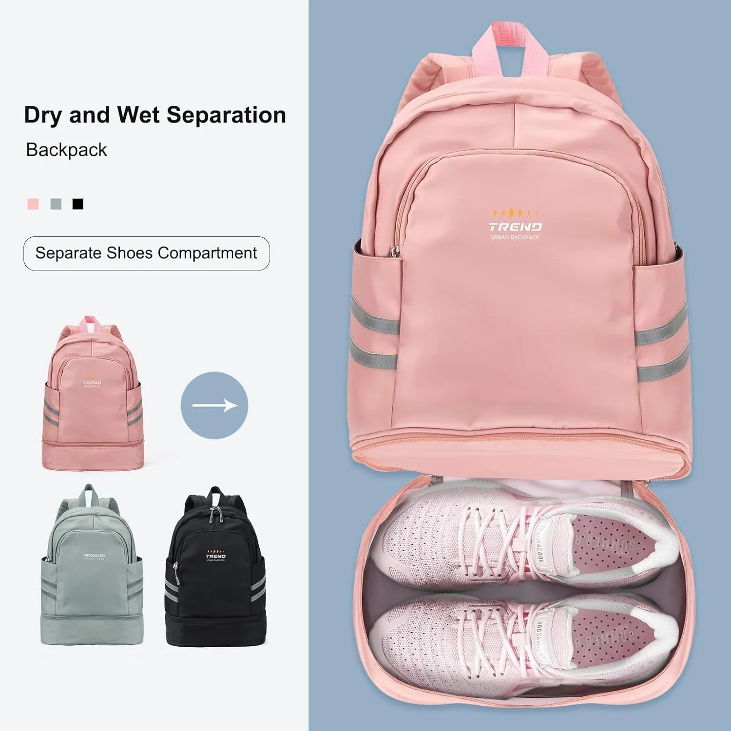 for Perfect Versatile & with - Waterproof Women's Travel Backpack Wide assortment Augmented reality Sports! Gym Pocket Wet Compartment & Shoe