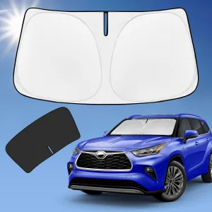for Toyota Highlander 2020-2024 2025 Sun Shade Sunshade Windshield Cover, 4-Layer Front Window Shade Custom Fit Highlander L LE XLE Limited Platinum Sun Visor 240T Fabric Car Accessories