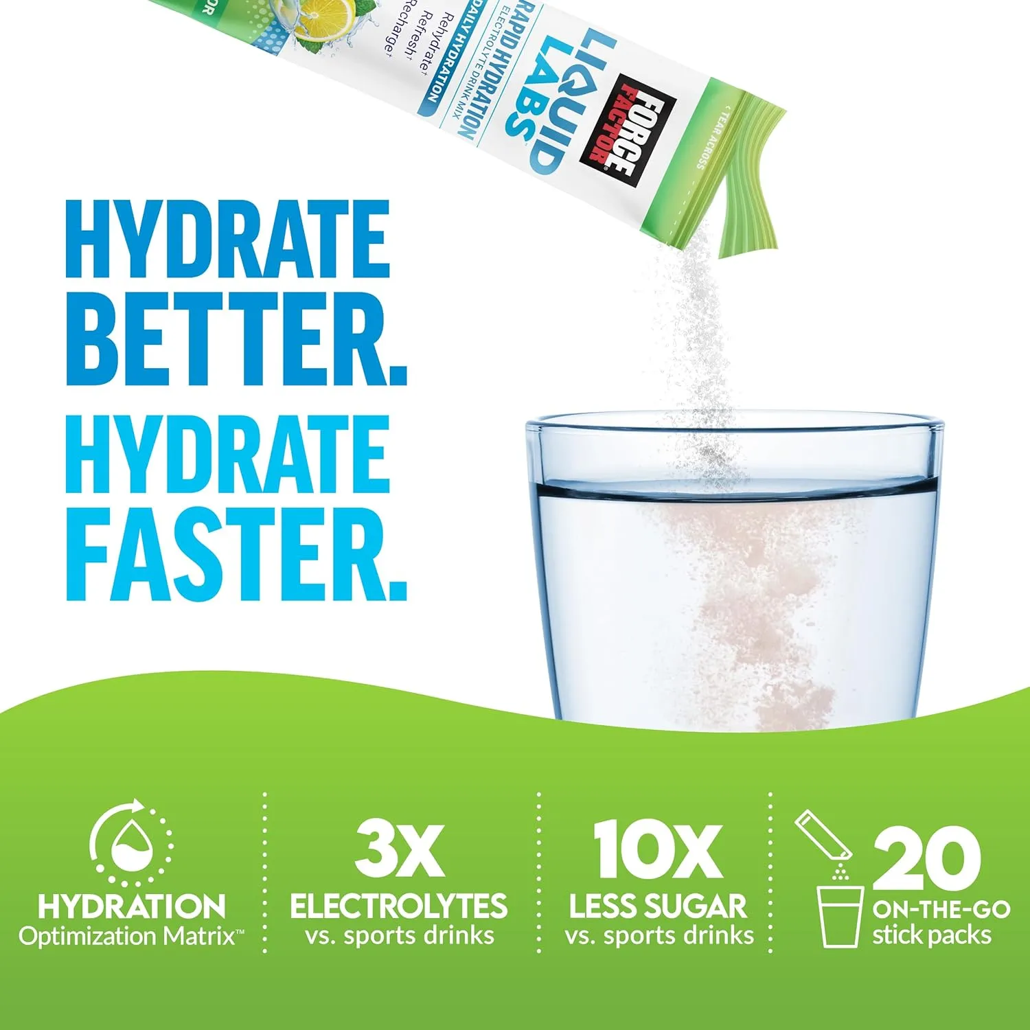 FORCE FACTOR Liquid Labs Electrolytes Powder Packets—Lemon Lime—Hydration Packets to Make Electrolyte Water with 5 Essential Electrolytes, Vitamins, Minerals, and Antioxidants, 40 Stick Packs, 2-Pack