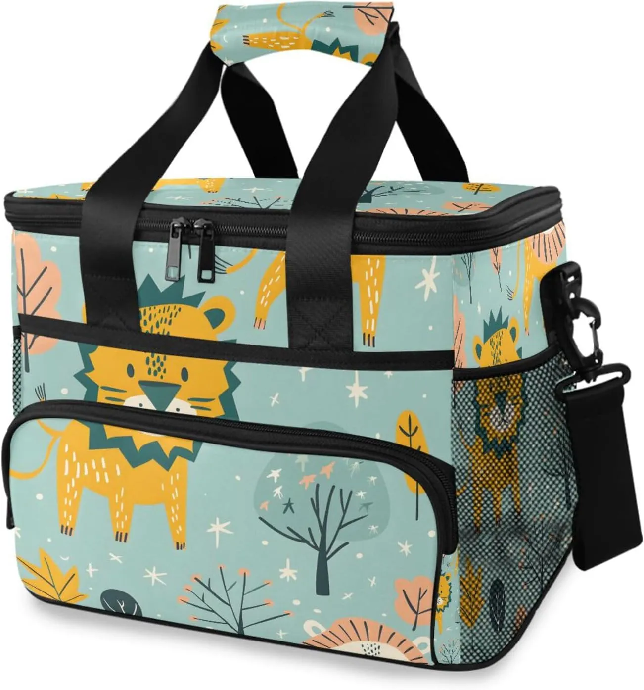 Forest Animals Lion Plant Cooler Bag Insulated Cooler Soft Sided Cooler 24 Can Portable Picnic Bag Large Leakproof Lunch Bag Box for Beach Grocery Camping Travel Car Men Women