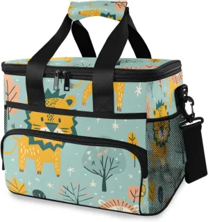 Forest Animals Lion Plant Cooler Bag Insulated Cooler Soft Sided Cooler 24 Can Portable Picnic Bag Large Leakproof Lunch Bag Box for Beach Grocery Camping Travel Car Men Women