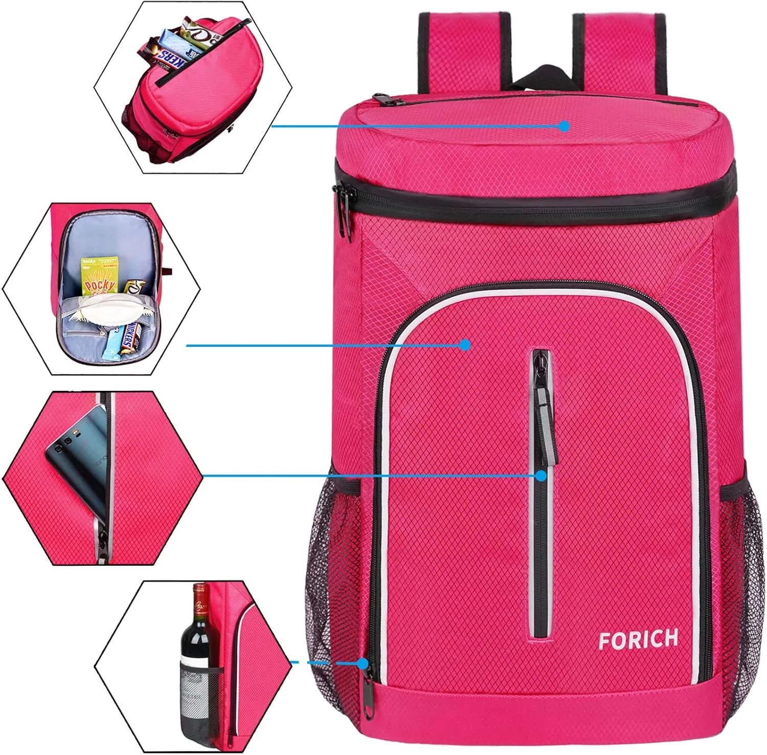 FORICH Soft Cooler Backpack Insulated Waterproof Backpack Cooler Bag Leak Proof Portable Small Cooler Backpacks to Work Lunch Travel Beach Camping Hiking Picnic Fishing Beer for Men Women