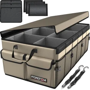 FORTEM Car Trunk Organizer, Collapsible Multi Compartment SUV Organizer, Foldable Storage for Car Accessories for Women Men, 600D Oxford, Non Slip Bottom, Securing Straps, Soft Cover (85L)