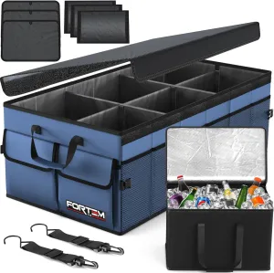 FORTEM Car Trunk Organizer with Cooler, Collapsible Multi Compartment SUV Organizer, Foldable Storage for Car Accessories for Women Men, 600D Oxford, Non Slip Bottom, Securing Straps Soft Cover (105L)