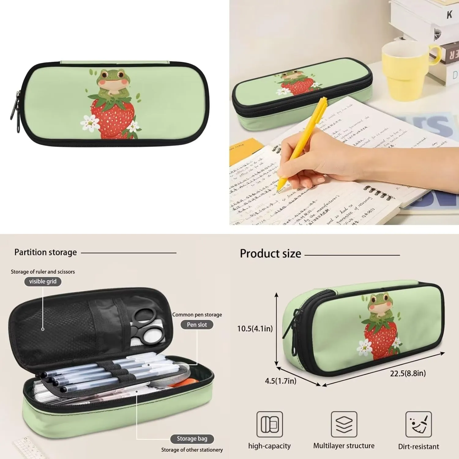 Frog Little Girls Backpack and Lunch Box Set with Pencil Case 6-8 Kids Cute Schoolbags Strawberry Large Capacity Travel Duffel Bag Casual Daypacks Rucksack for Kindergarten Pre-school