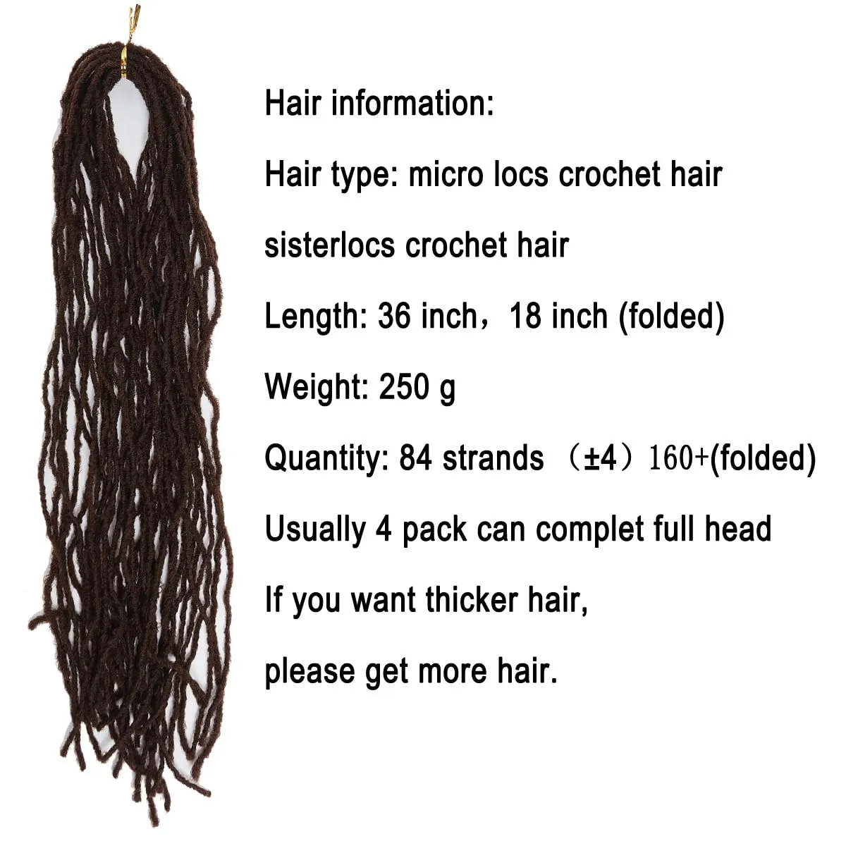 Fuax Locs Crochet Hair Super Lightweight Micro Locs 4 Pack Sister Locs Crochet Hair Synthetic braids Hair Extensions (#33, 18 Inch)