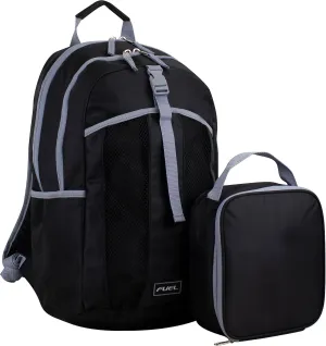 FUEL Lunch Backpack Set Teens Student Water Resistant Bookbag Bag Soft Reusable Insulated Cooler Lunch Box Thermal Travel Office Lunch Bag, Black