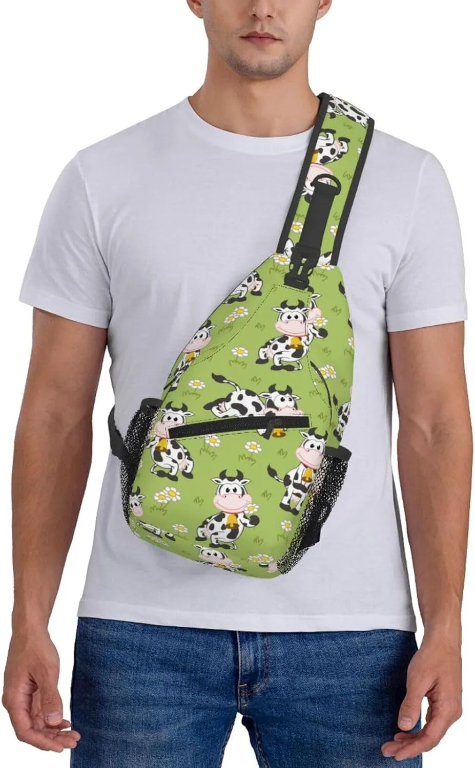 Funny Cow Bell Daisy Cross Chest Bag Diagonally Hiking Crossbody Bag Travel Shoulder Daypack Lightweight Sling Backpack Cycling Daypacks Fitness Chest Backpacks